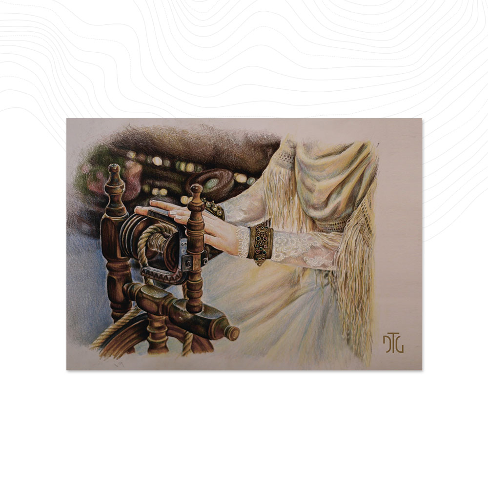 Открытка «За прялкой»