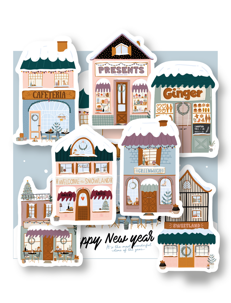 Лимитированный набор стикеров с зимними домиками Hugge 7 шт