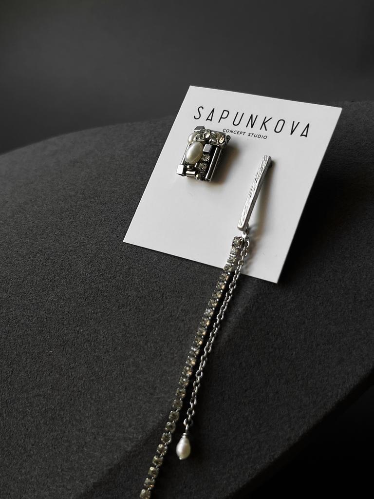 Серьги ассиметрия с длинной серьгой ТОП МИКС