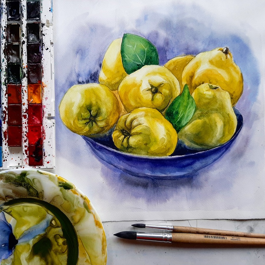 ВИДЕО МАСТЕР-КЛАСС "ЧАШКА АЙВЫ" АКВАРЕЛЬ