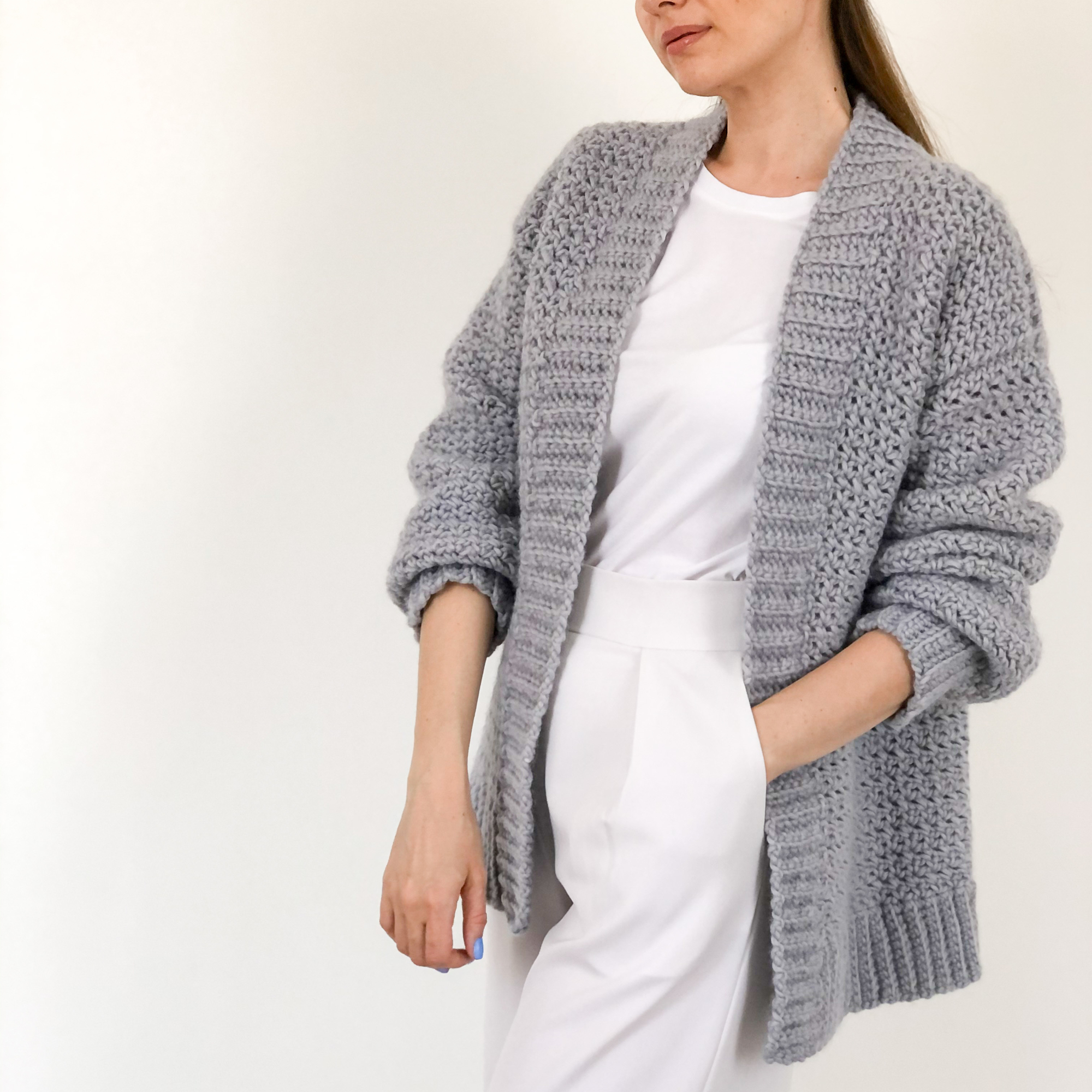 кардиган крючком, женский кардиган, простой кардигана