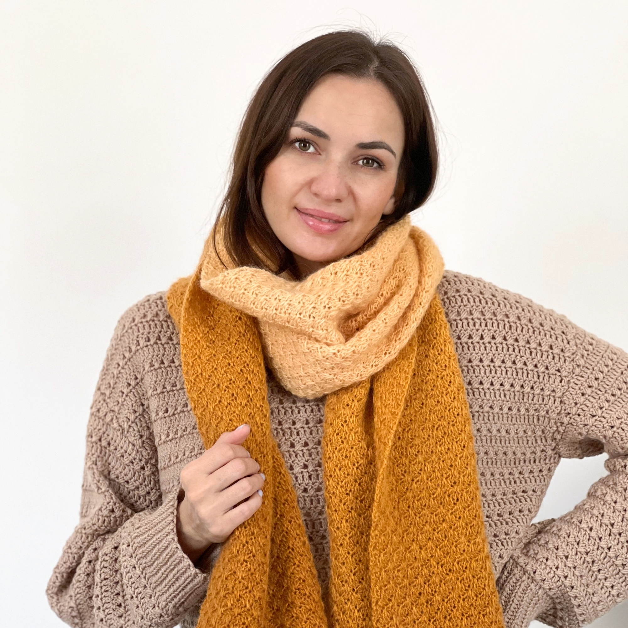 шарф крючком, описание шарфа, ажурный шарф крючком