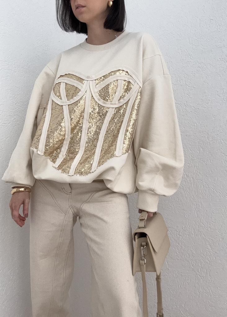 Свитшот с имитацией корсета из пайеток