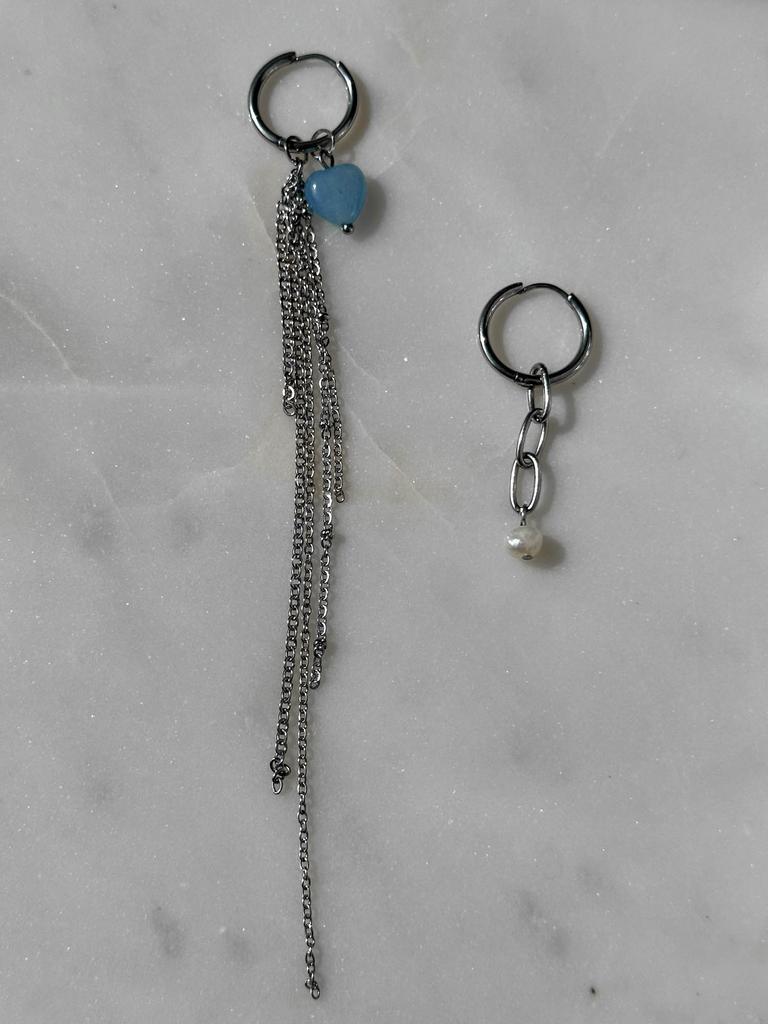 Серьги-трансформеры с аквамарином и жемчугом