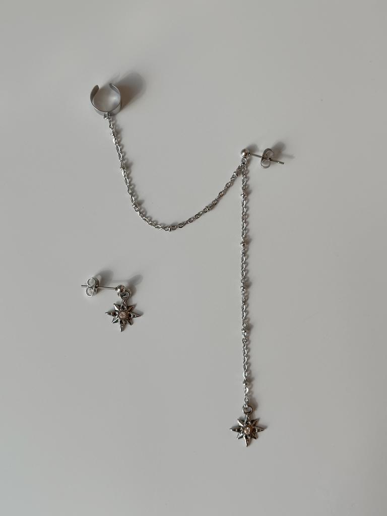 Серьги асимметричные с каффом STAR