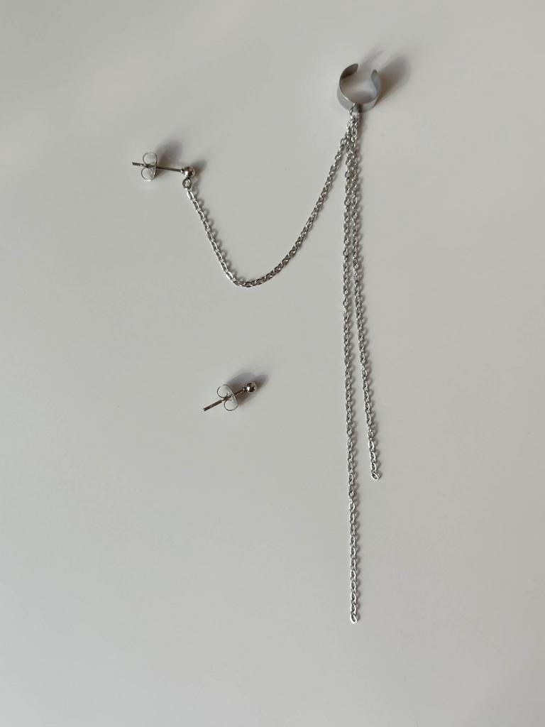 Серьги асимметричные с каффом RAIN