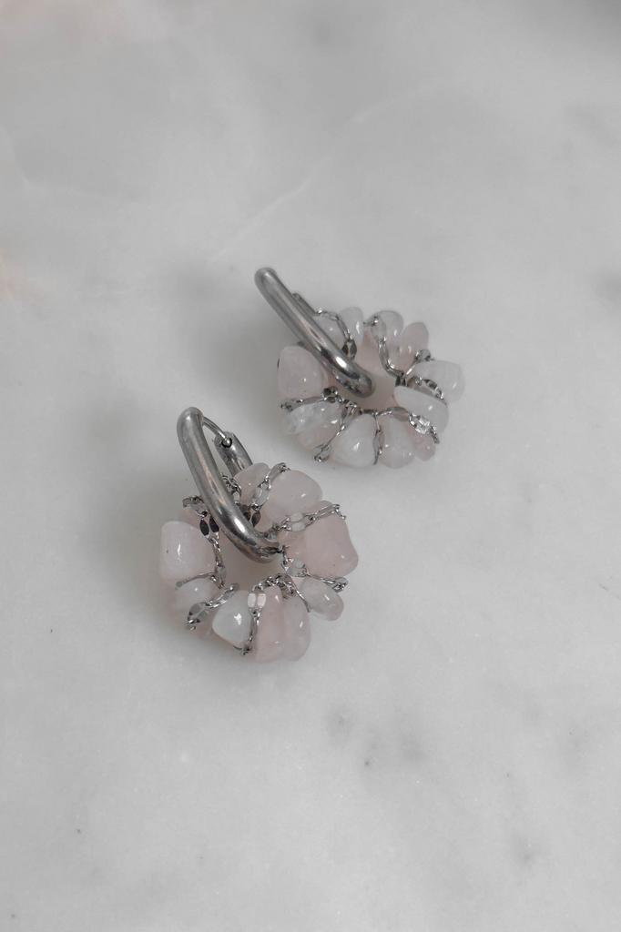 Серьги-трансформеры с розовым кварцем SHELL