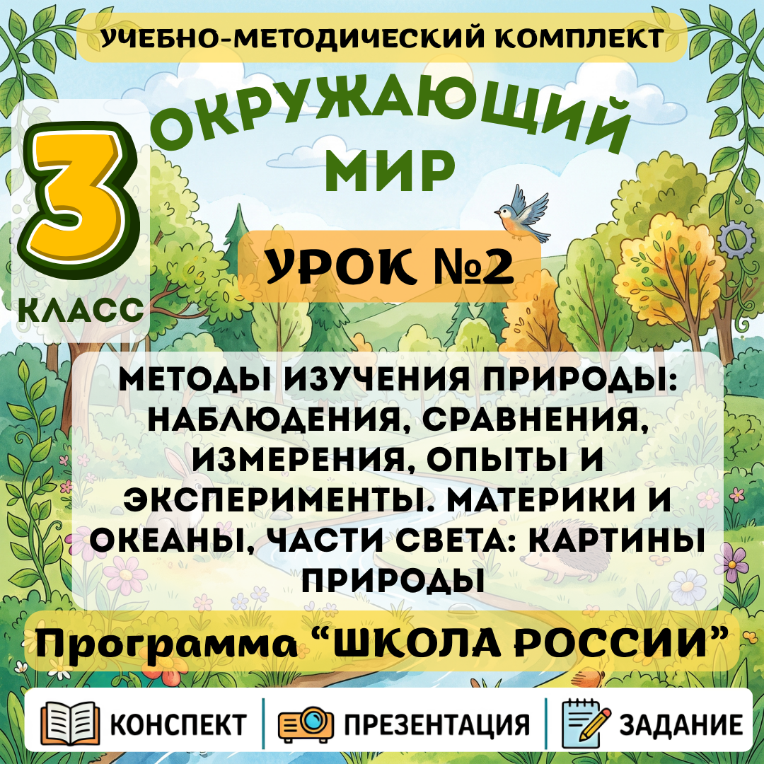 Урок №2 Методы изучения природы: наблюдения, сравнения, измерения, опыты и эксперименты. Материки и океаны, части света: картины природы