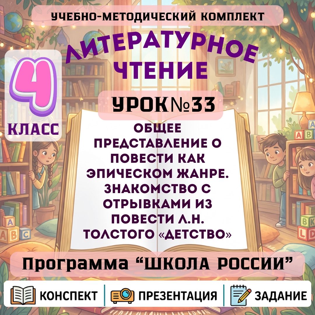 Урок №33 Общее представление о повести как эпическом жанре. Знакомство с отрывками из повести Л.Н. Толстого «Детство»