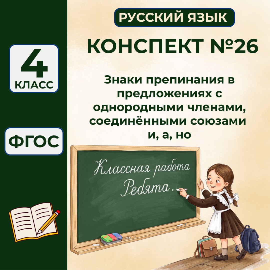 Урок №26 Знаки препинания в предложениях с однородными членами, соединёнными союзами и, а, но