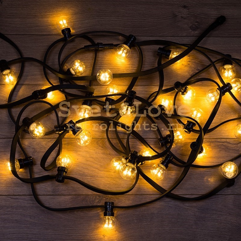 Гирлянда LED Galaxy Bulb String 10м, черный КАУЧУК, 30 ламп*6 LED ТЕПЛЫЙ БЕЛЫЙ, влагостойкая IP65 (331-326)
