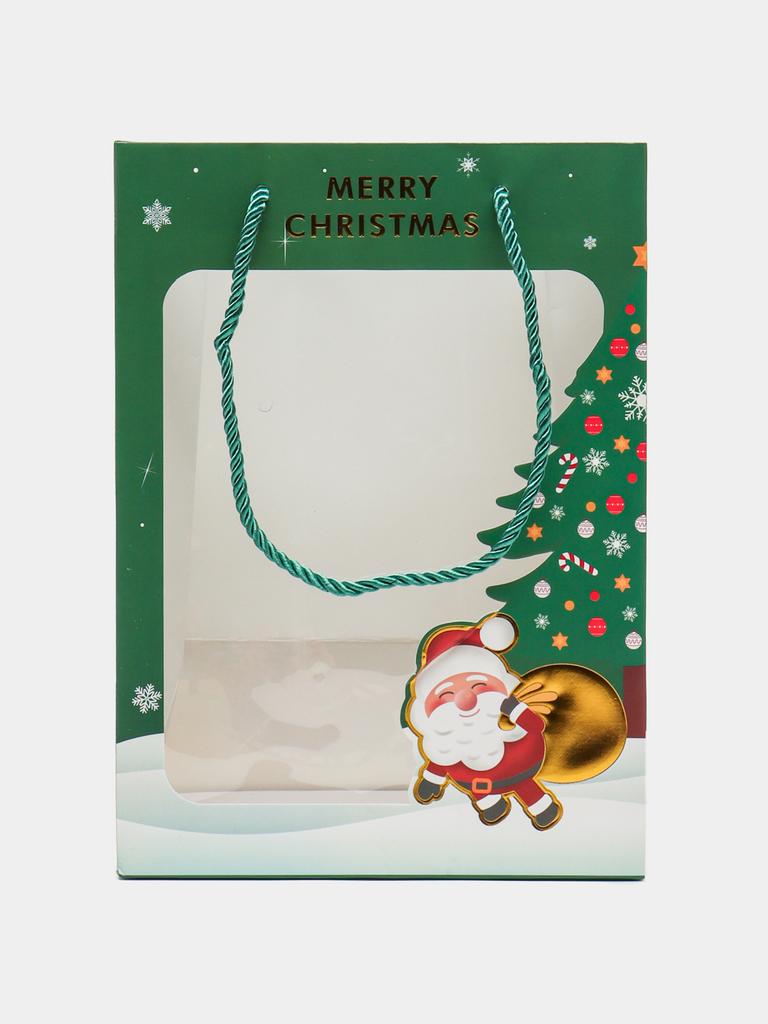 Пакет подарочный новогодний ламинированный, с окном "Новогодний", 25 х 18 х 13