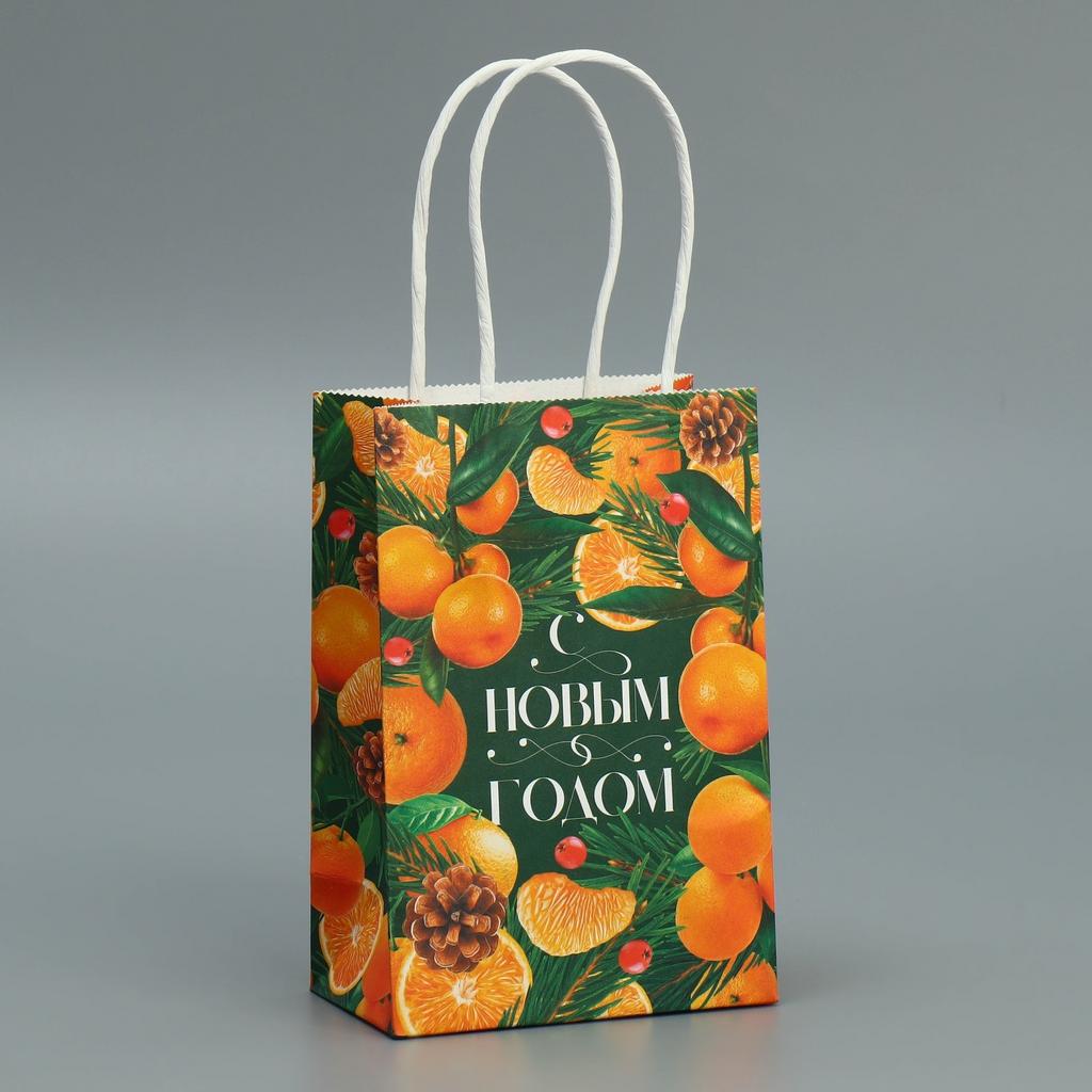 Пакет подарочный новогодний крафтовый «Мандариновое настроение», 15×10×6 см