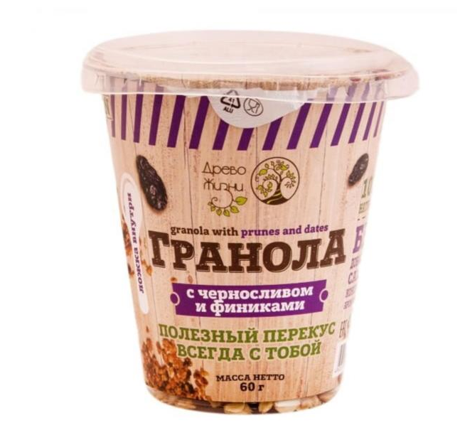 Гранола с черносливом и финиками стаканчик 60г,  "Древо Жизни"