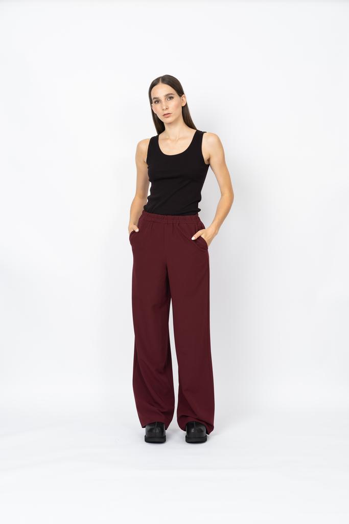 Широкие брюки на эластичном поясе бордового цвета
