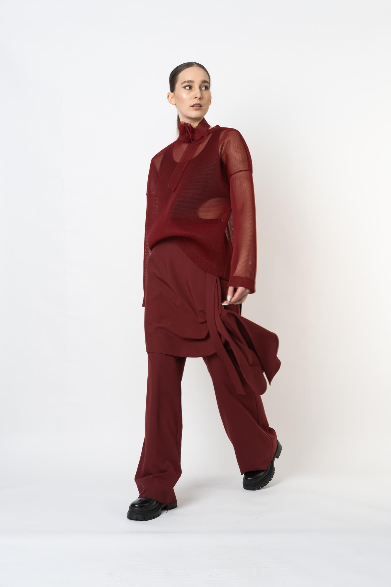 Широкие брюки на эластичном поясе бордового цвета