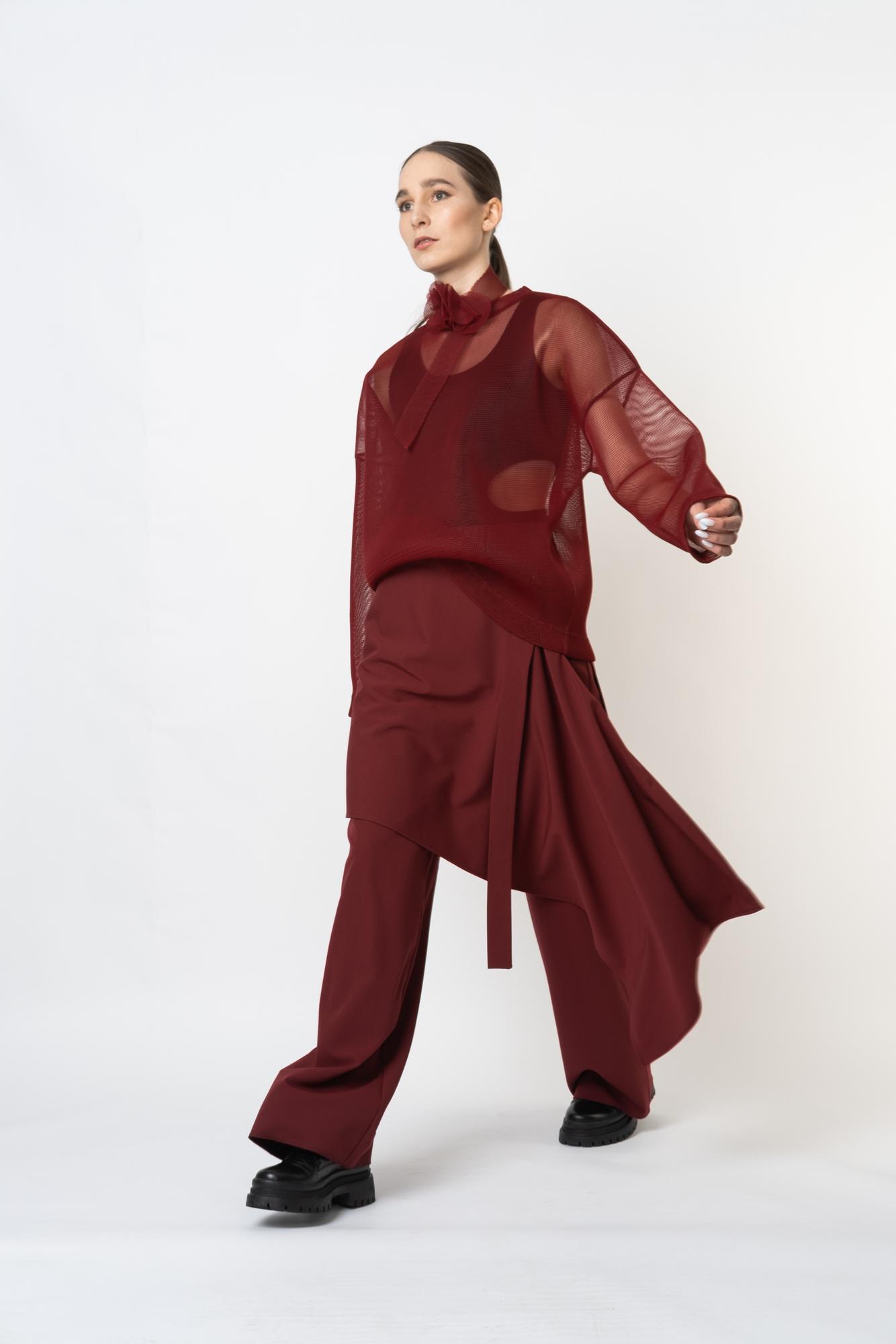 Свитшот из объёмной сетки бордовый