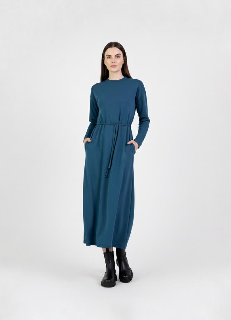 Базовое платье с длинным рукавом синее
