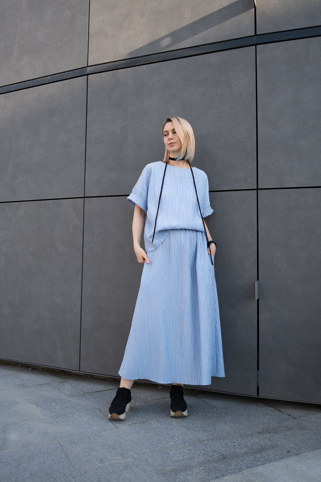 Топ из фактурной ткани голубого цвета