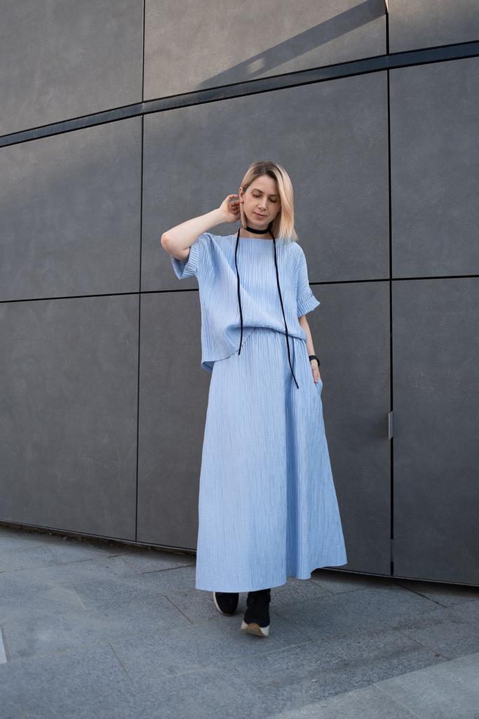 Юбка из фактурной ткани голубого цвета