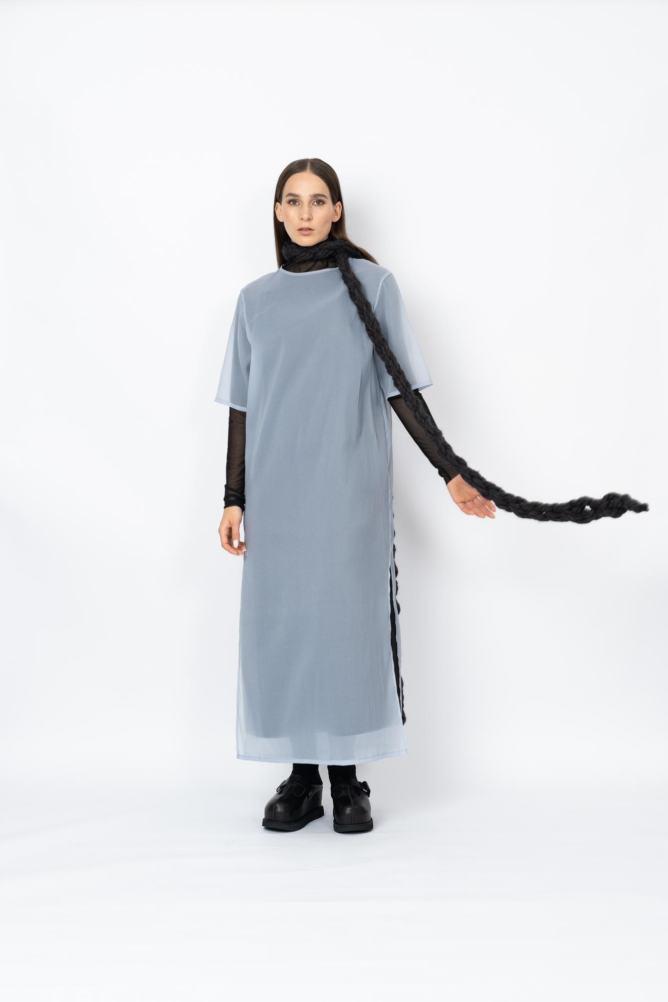 Шарф "Цепь" из шерсти мериноса тёмно-серого цвета