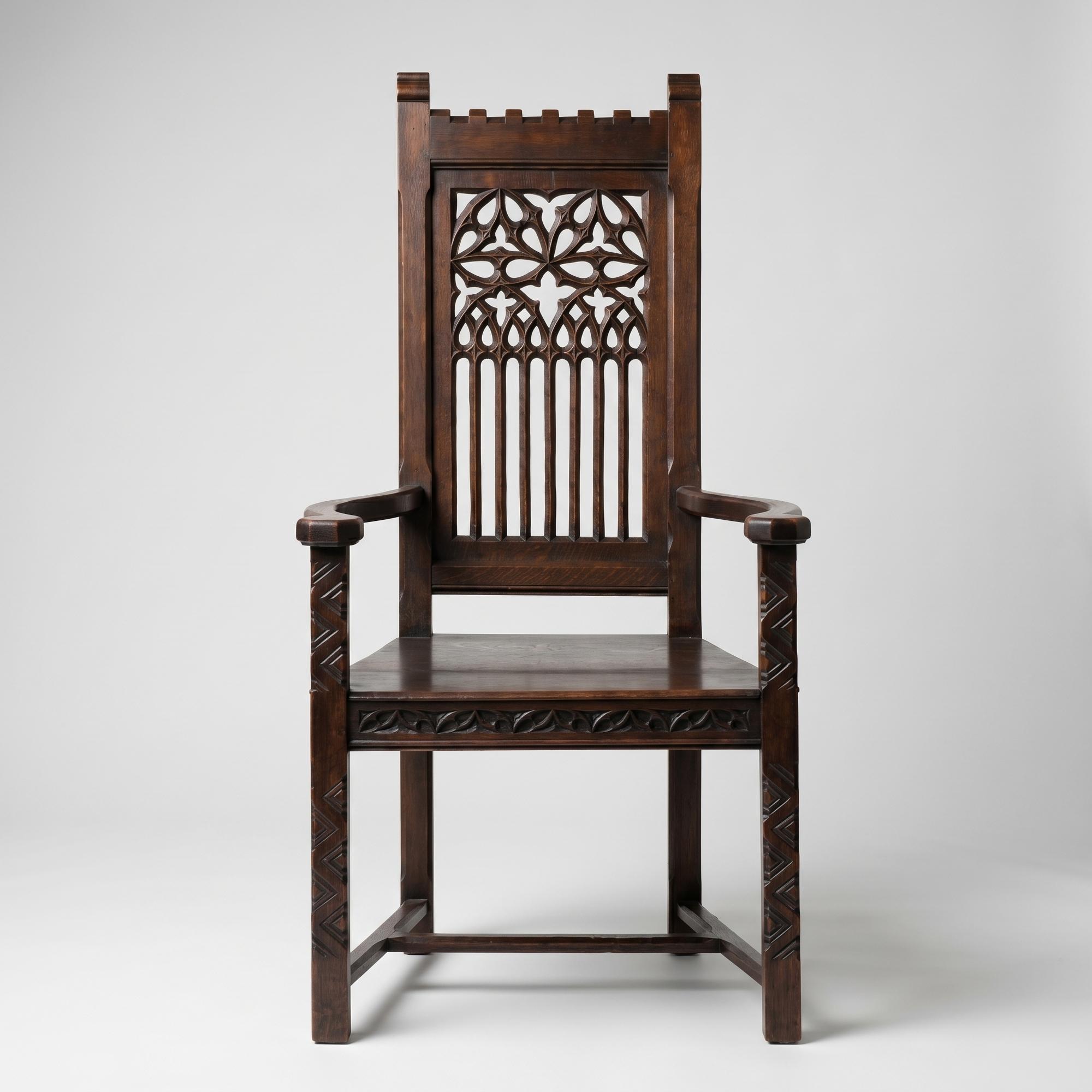 Акцентное готическое кресло-трон рубежа XIX-XX веков