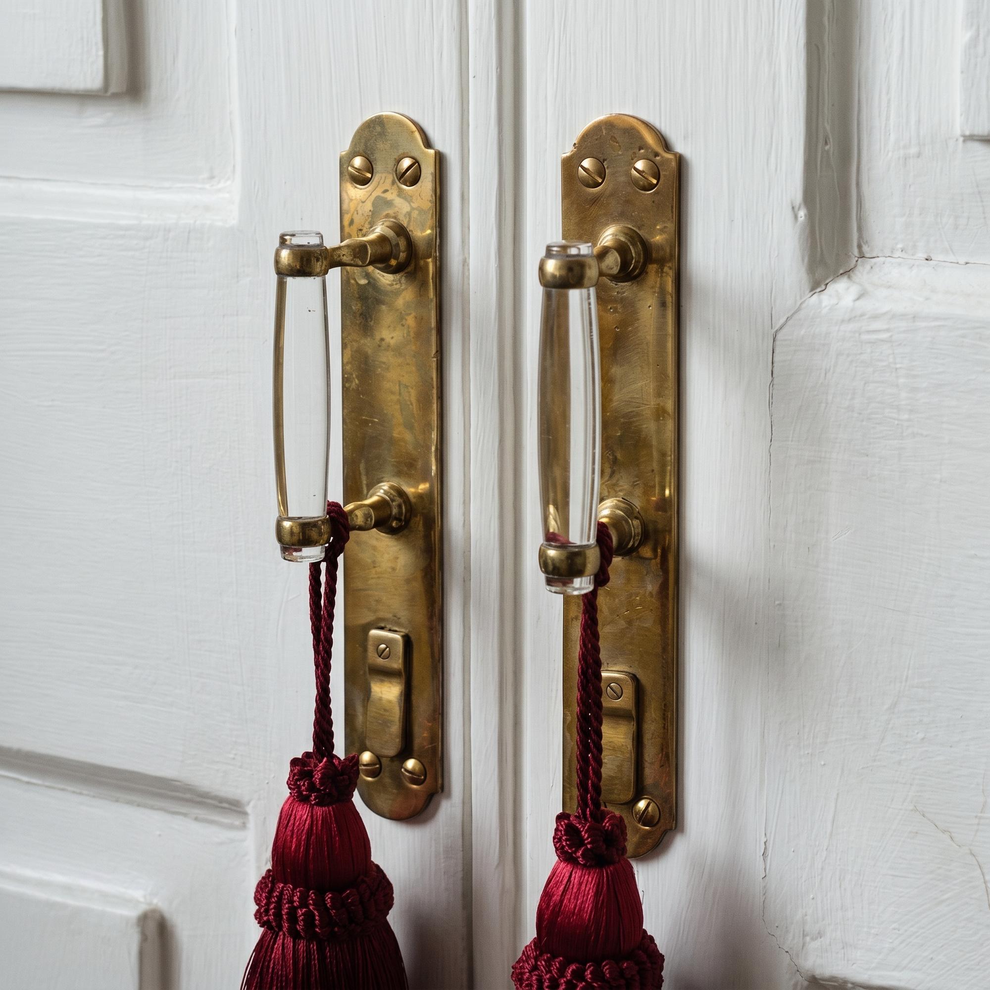 Старинные латунные ручки со стекольными элементами, начало XX века