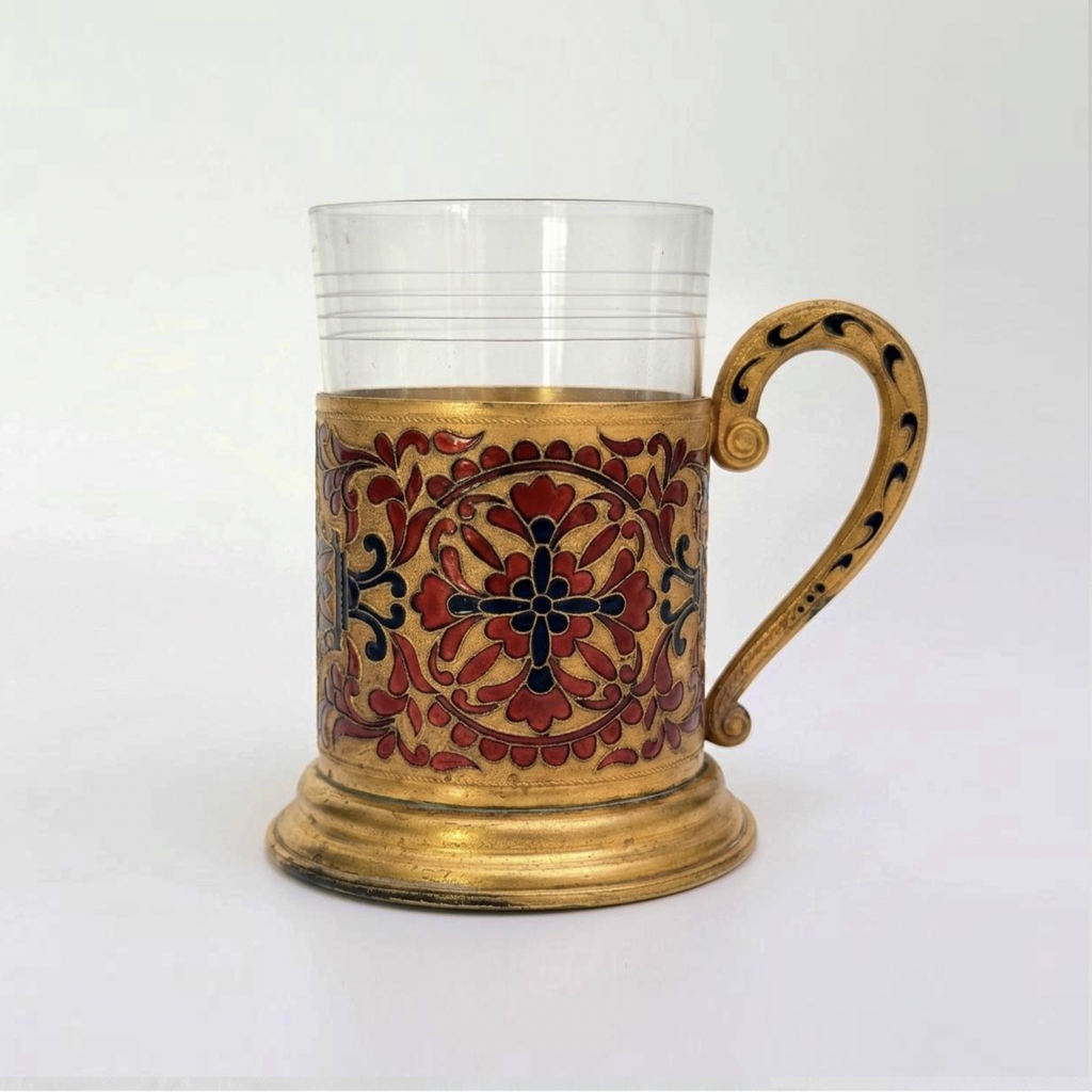 Латунный подстаканник с красными эмалями, 1950-1961 гг