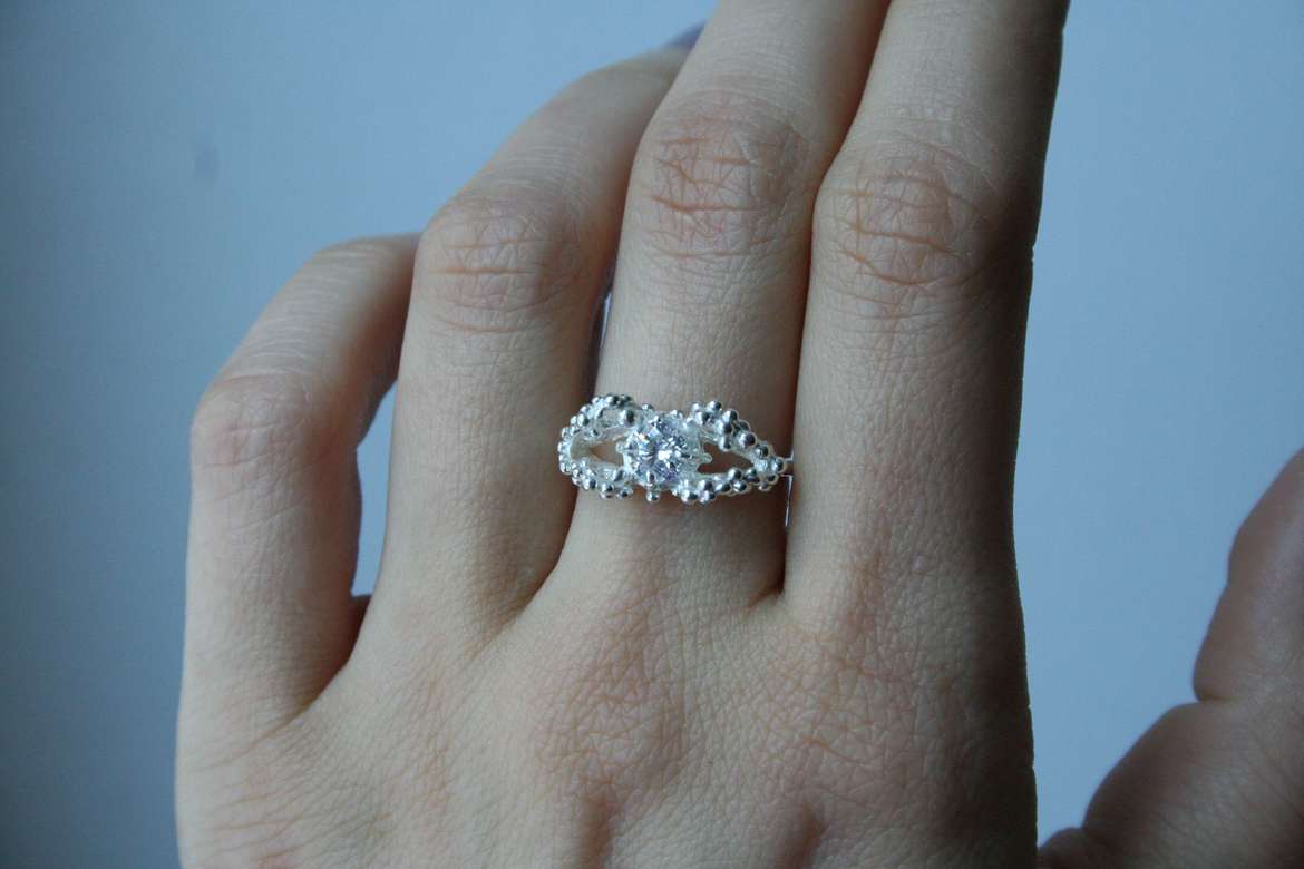 кольцо морская пена с аметистом