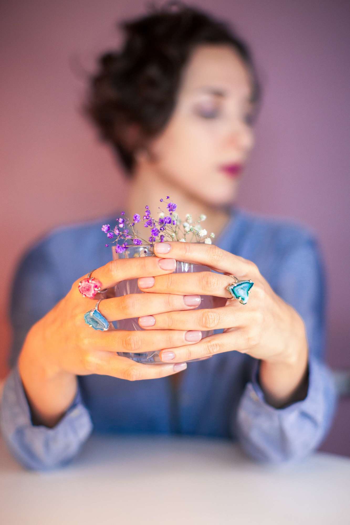 Кольцо цветные агаты