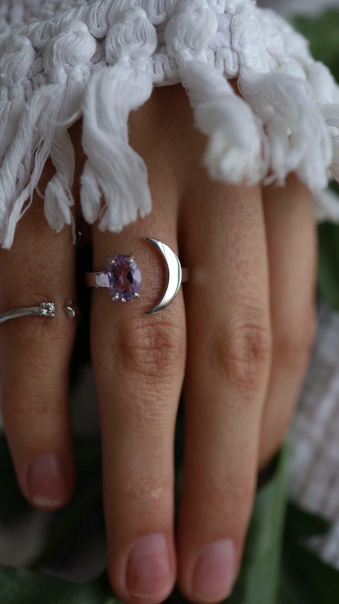 Amethyst Ring I Сет колец с аметистом, латунь, родий