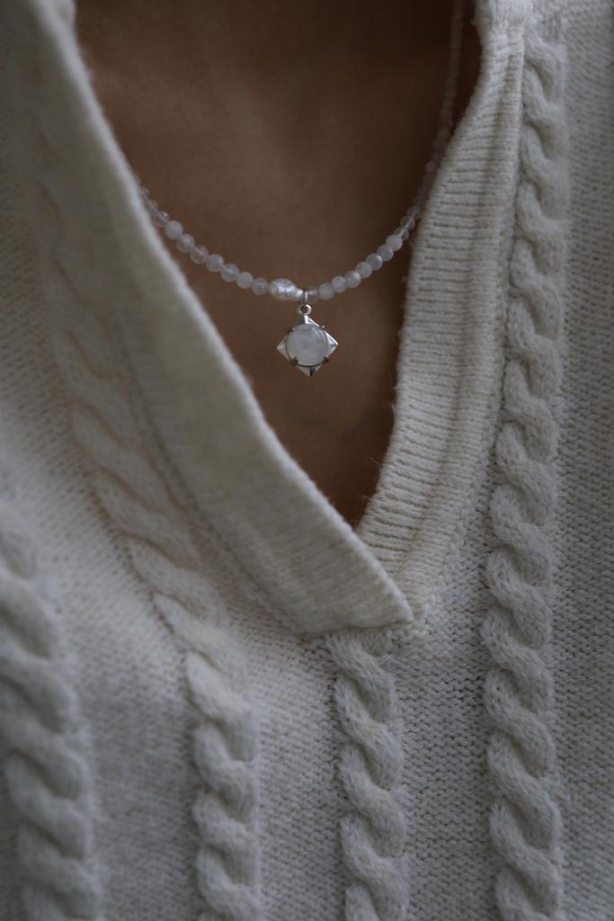 Moonstone Pearl Necklace I Колье из лунного камня