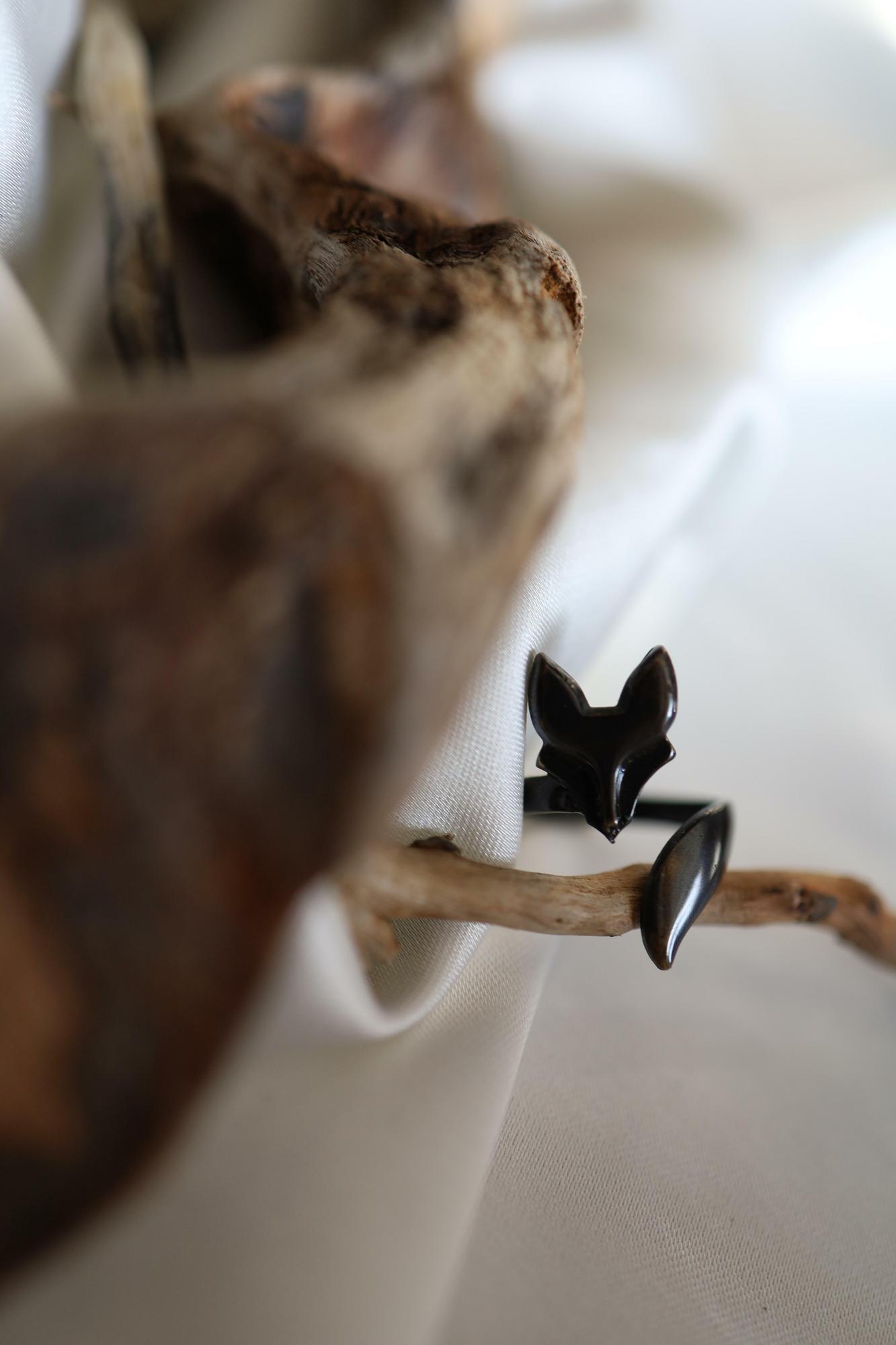 Vintage Black Fox I Кольцо лиса латунь, чёрный родий