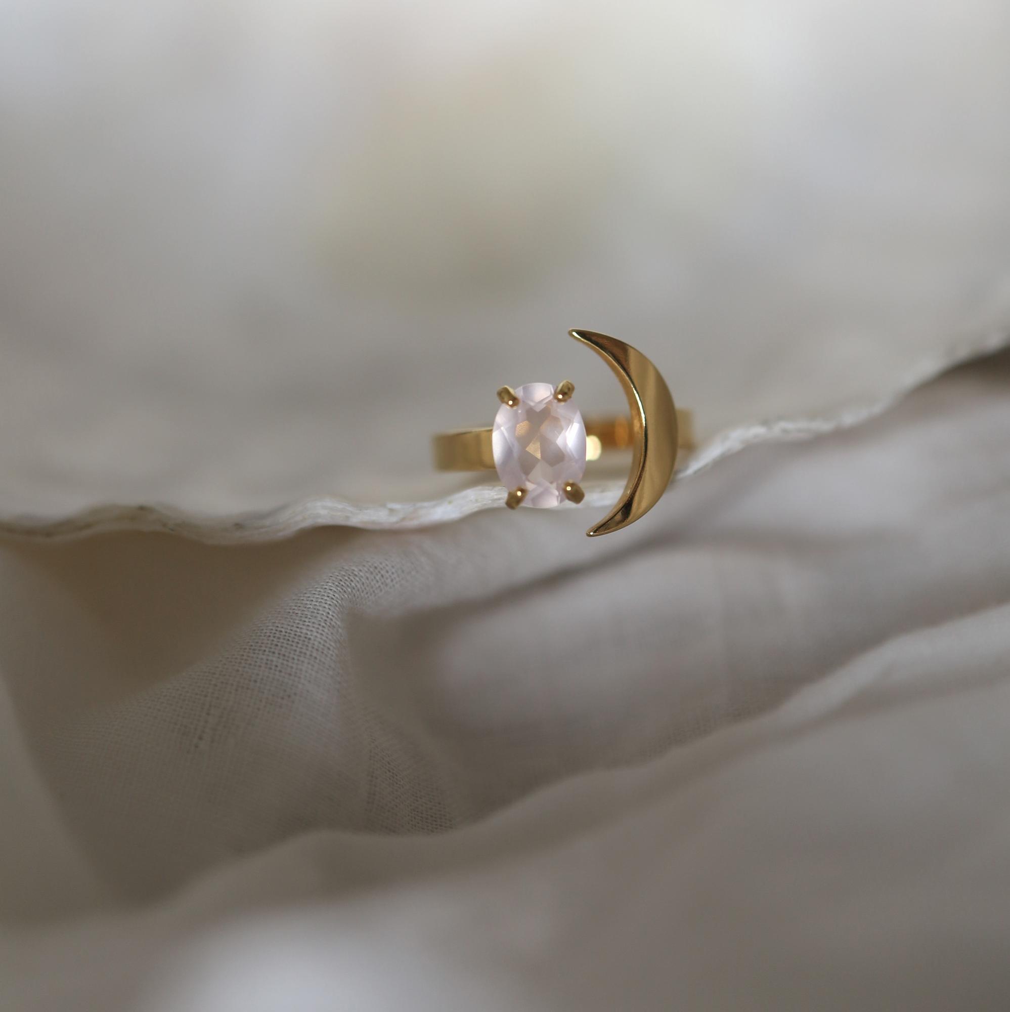 Rose Sunny Moon I Сет колец с розовым кварцем и топазом, латунь