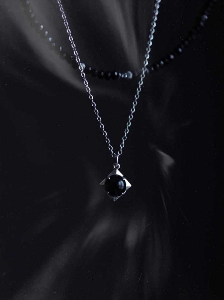 Black Agate Set I Сет колье, агат, сталь