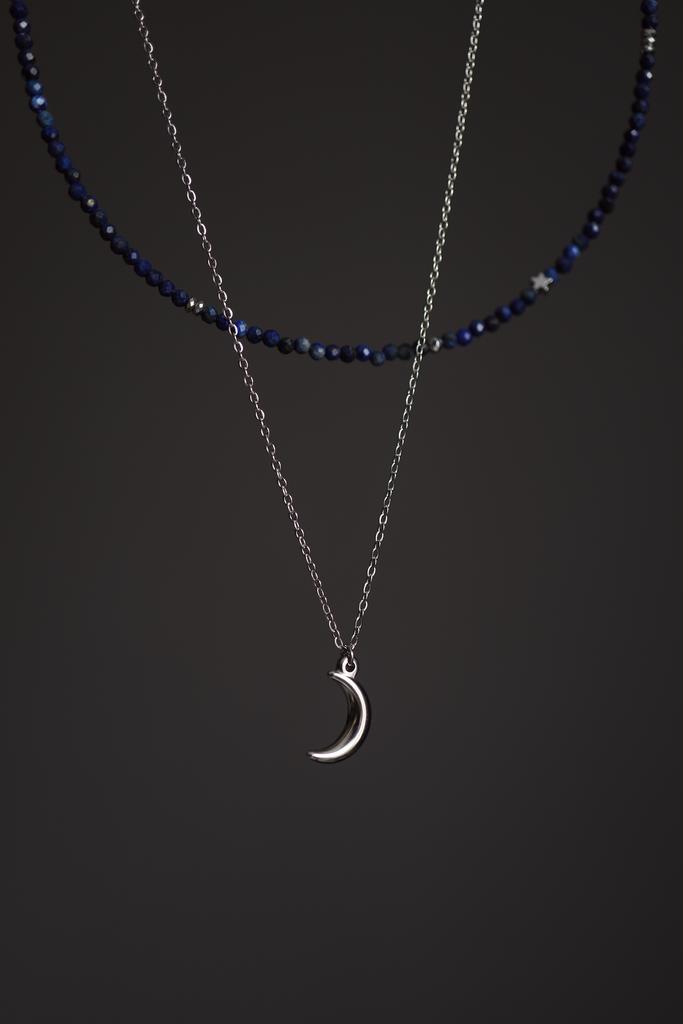 Lazurite Moon Set I Сет колье из лазурита с луной, сталь