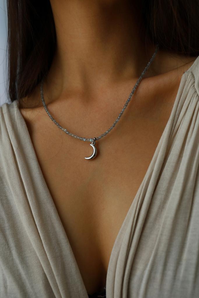 Labradorite Moon I Колье с лабрадоритом, сталь