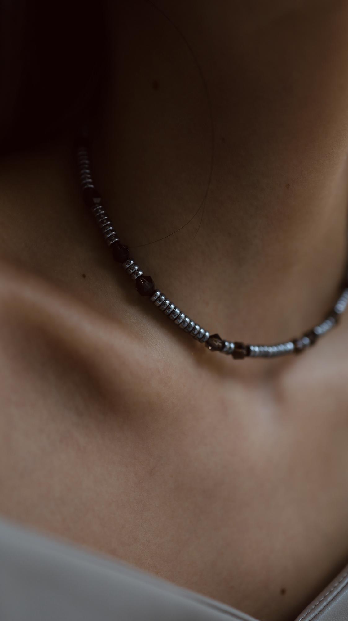 Rauchtopaz Necklace I Колье из раухтопаза и гематита