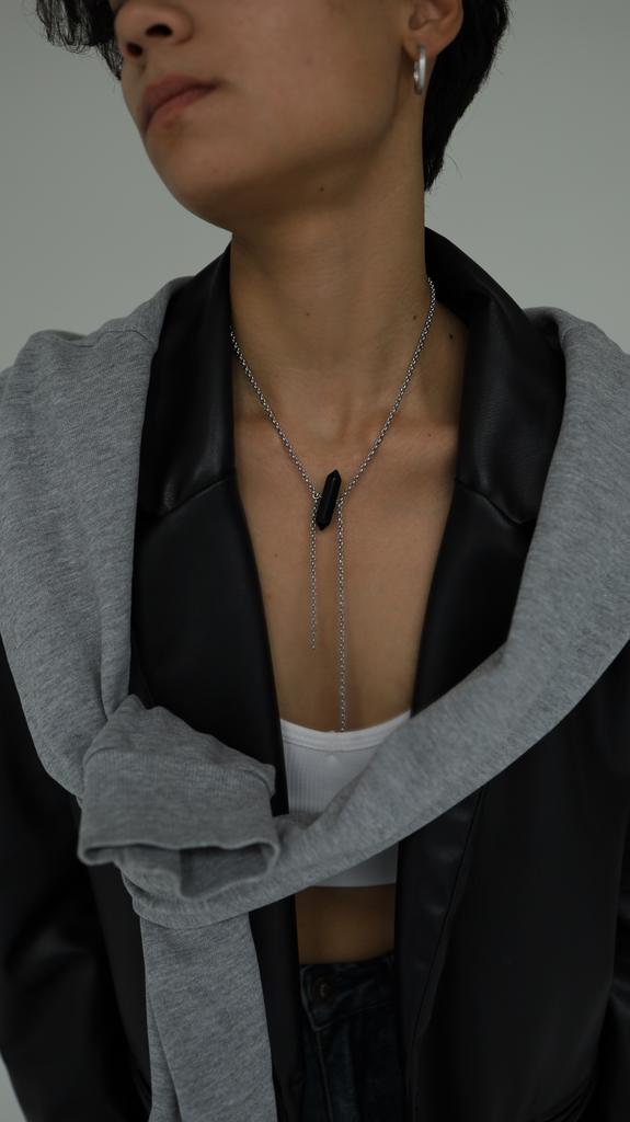 Black Agate Necklace | Колье из чёрного агата и стали