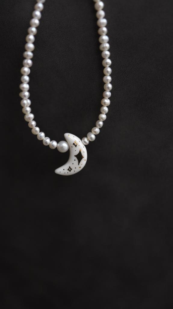 Moon Stars Necklace | Колье Луна из фарфора