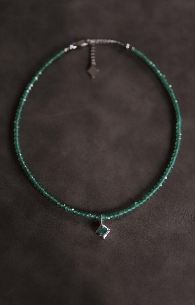 Heart Green Agate Necklace I Колье Сердце из зелёного агата