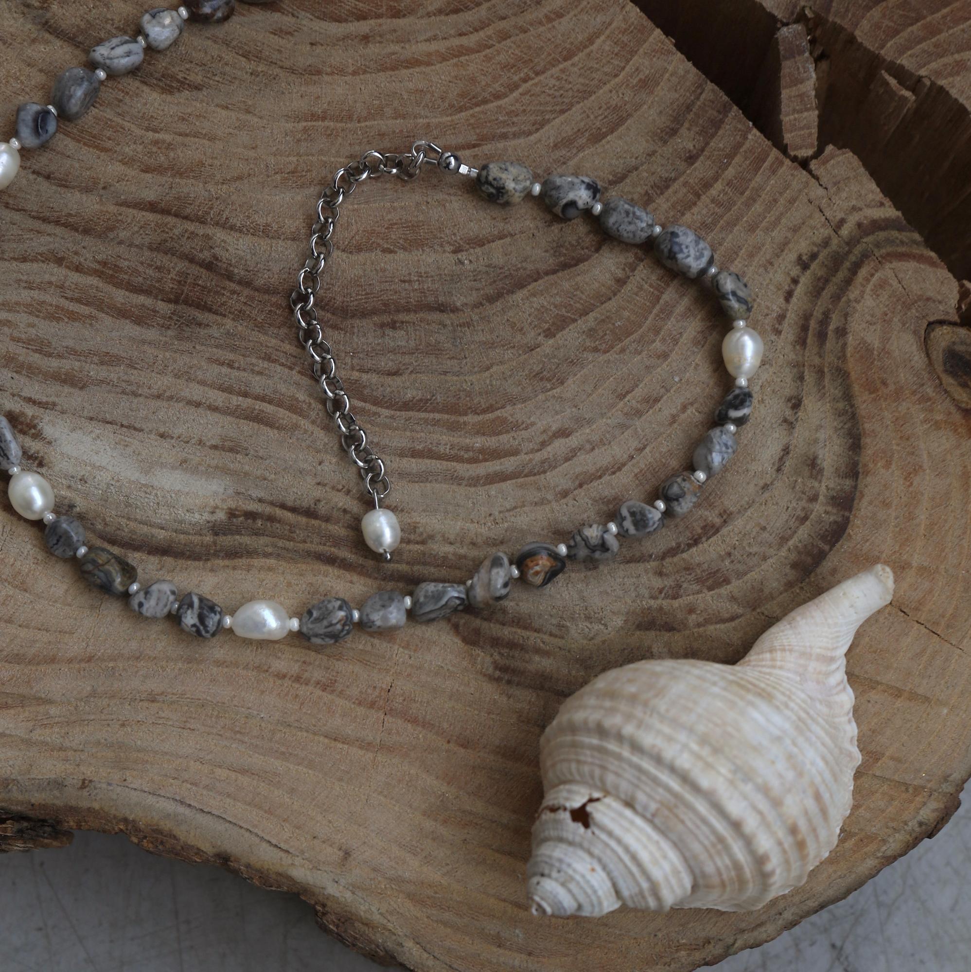 Jasper Pearl Necklace I Бусы-трансформер из яшмы и жемчуга