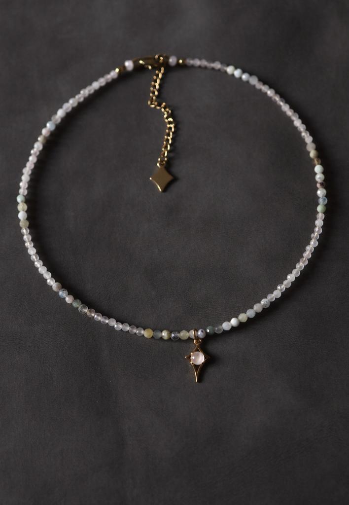 Rose Quartz Beryl Necklace I Колье Путеводная звезда из розового кварца и берилла
