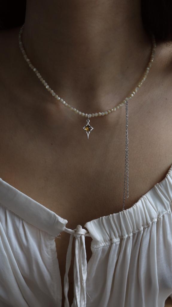 Citrine Pearl Necklace I Колье Путеводная звезда с цитрином и перламутром