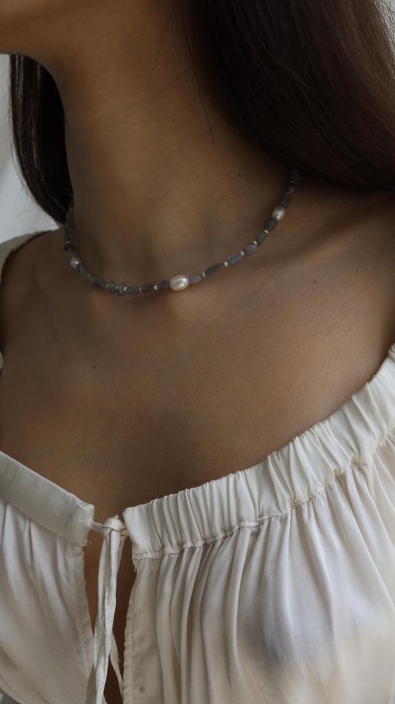 Labradorite Pearl Necklace I Колье-Чокер из лабрадорита и жемчуга