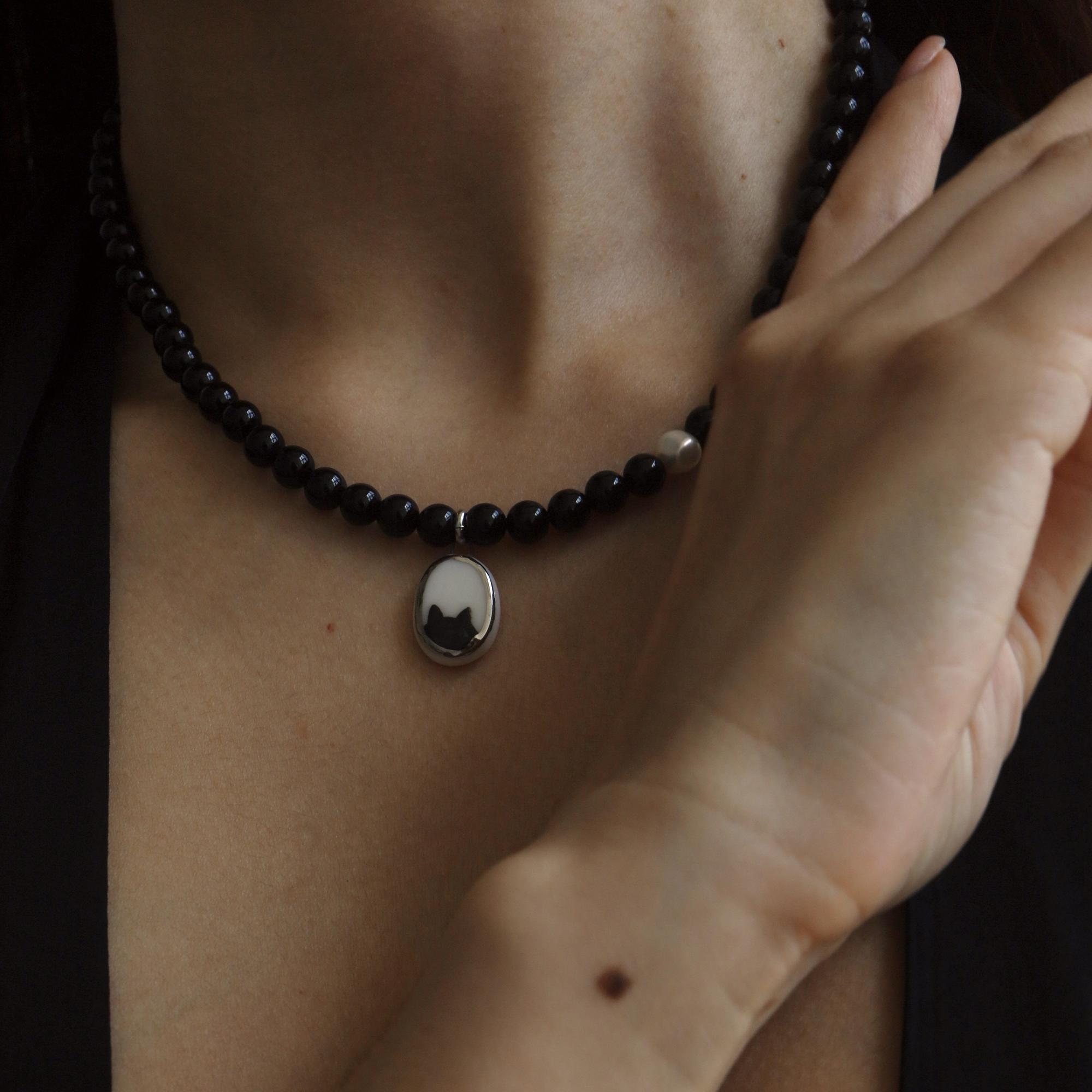Black Cat Agate Necklace I Колье из агата и фарфора