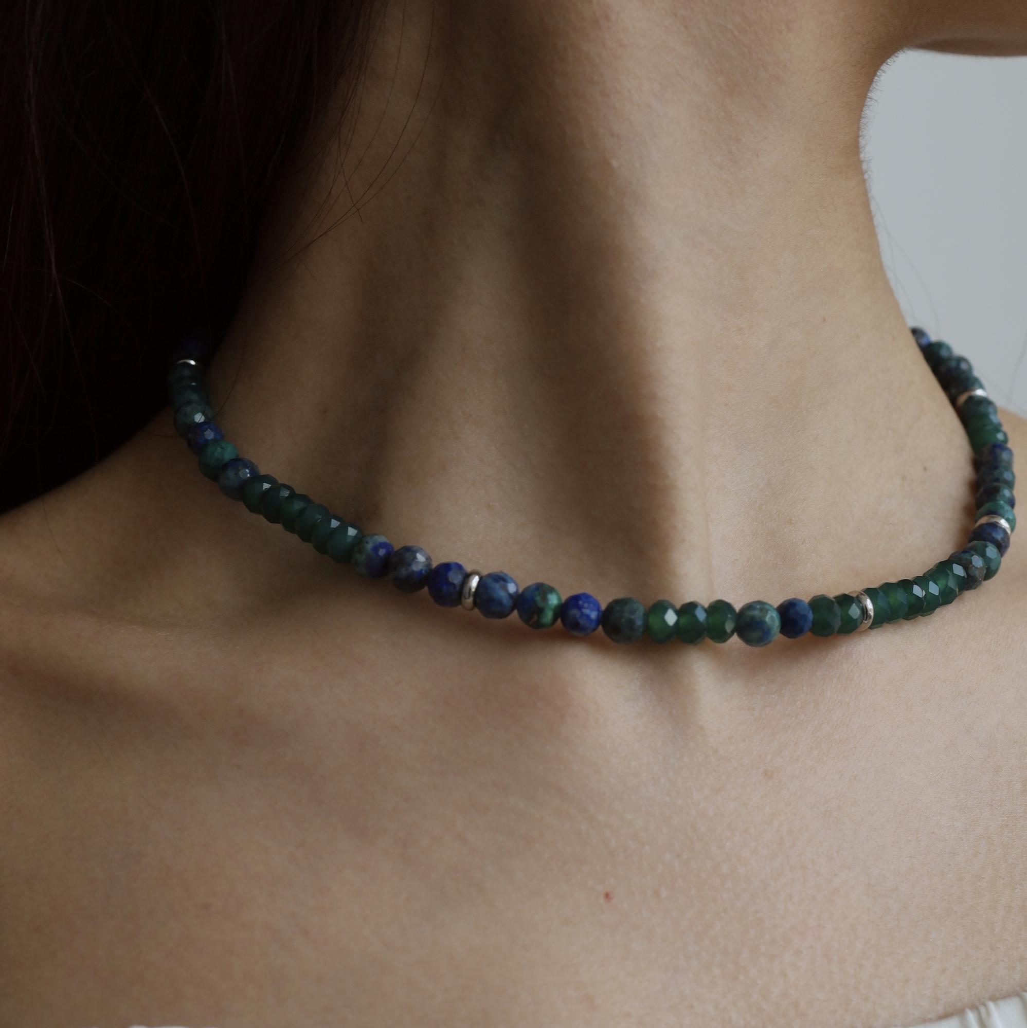 Azurite Agate Necklace I Колье-Чокер из азурита и агата