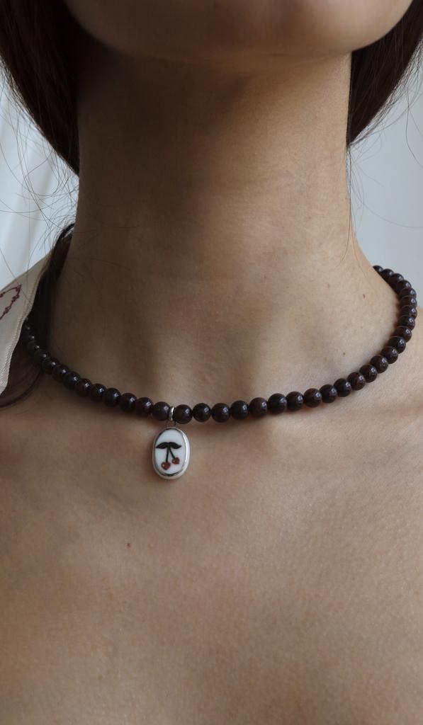 Cherry Garnet Necklace I Колье Вишенки из граната и фарфора