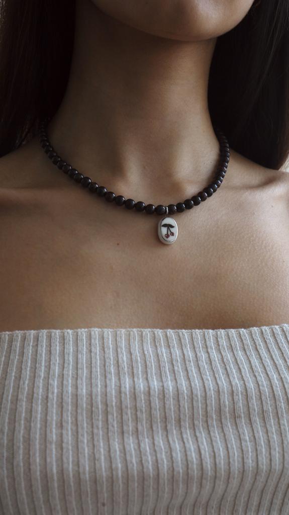 Cherry Garnet Necklace I Колье Вишенки из граната и фарфора