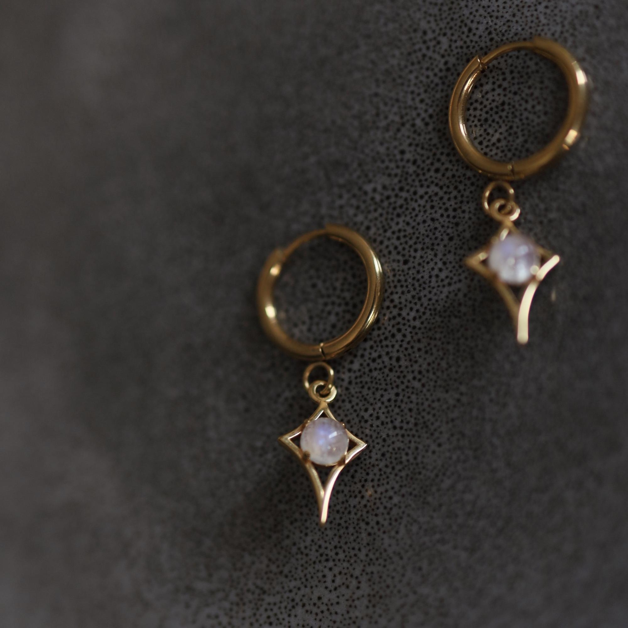 Sunny Moonstone Stars I Серьги Путеводные звезды с лунным камнем в позолоте
